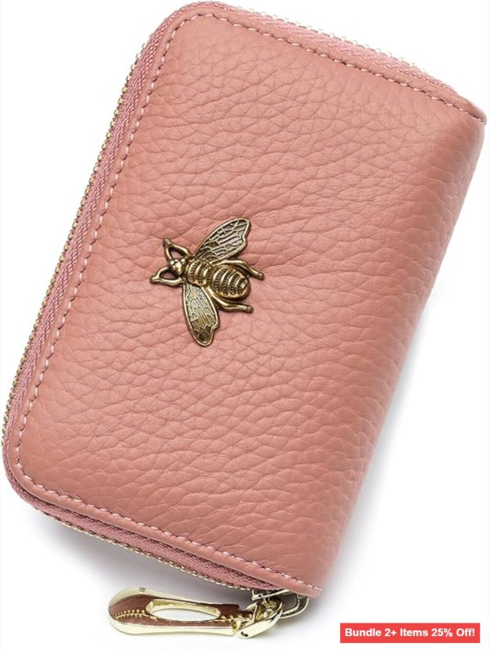 Genuine Leather RFID Blocking Card Holder Wallet with Zipper Compartment